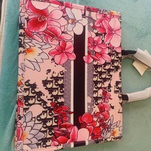 Floral Tote Bag with Pink and Black Design